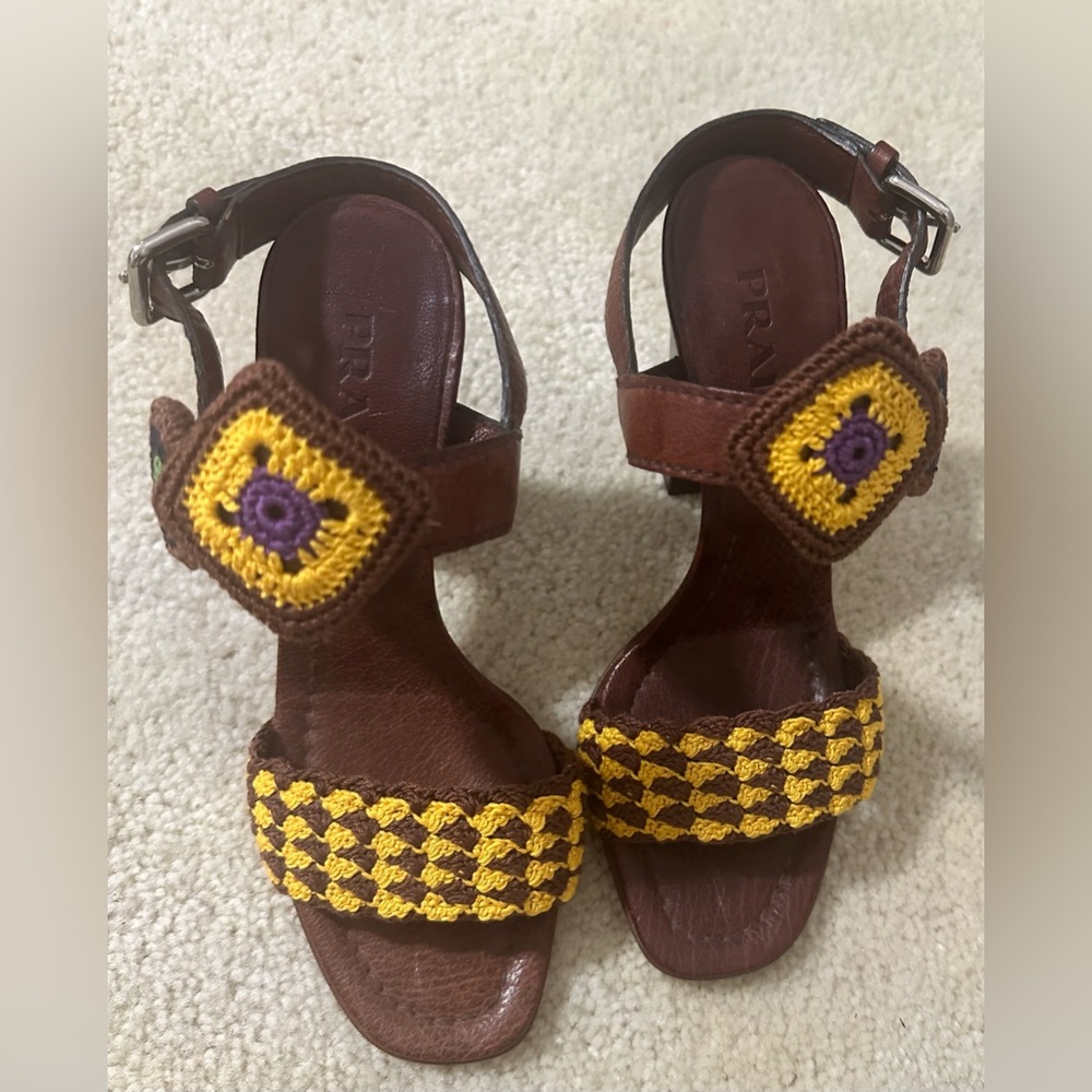 Prada Leather and Crochet Sandals